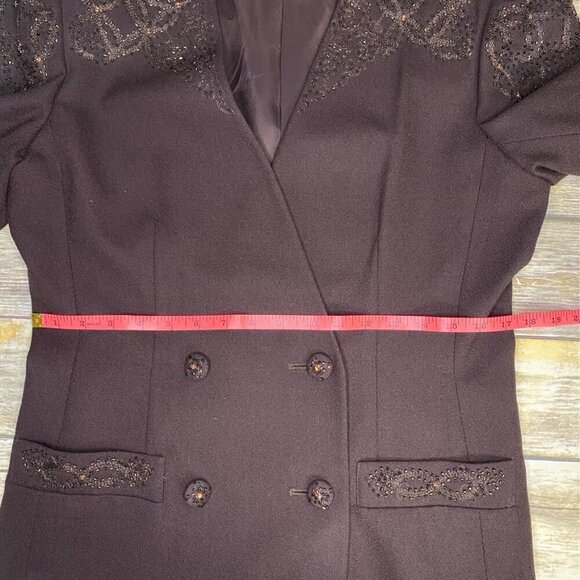 VINTAGE John Meyer 100% Wool Tailored Brown Beaded Evening Blazer Womens size 10 - Picture 8 of 12